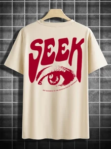 Men's T-Shirt Seek Print Oversized Style Premium Mesh - Màu be - Xem 2