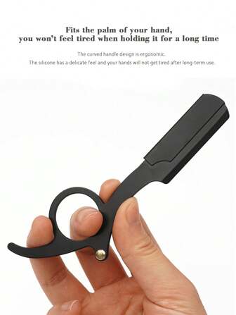 1pc Stainless Steel Men's Manual Thumb Shaving Razor With Razor Stand, New Model Shaver Kit With Double-Edged Folding Razor Blade For Shaving, Trimming