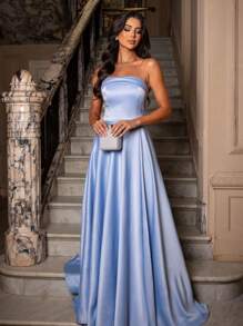LONG DRESS FOR WEDDING PARTY BRIDESMAID GRADUATES STRAP-ON - Baby Blue - View 2