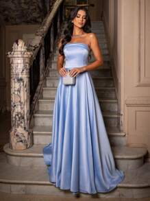 LONG DRESS FOR WEDDING PARTY BRIDESMAID GRADUATES STRAP-ON - Baby Blue - View 1