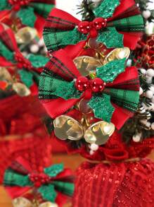 10 件带铃铛的圣诞蝴蝶结，带绿叶的格子蝴蝶结，适用于圣诞树、花环、工艺品、礼品装饰、圣诞装饰、派对用品、圣诞装饰、圣诞树装饰、家居装饰、圣诞装饰、圣诞节 - 彩色 - 查看 5