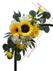 1 件人造向日葵玫瑰花，乡村婚礼装饰，家居装饰，墙壁装饰，派对节日用品 - 彩色 - 查看 2