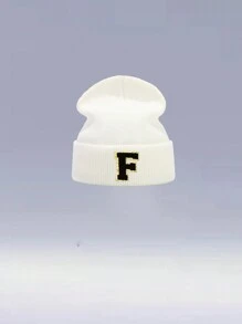 1 件儿童 26 字母针织帽，温暖、可爱、日常时尚、返校 - 白色 - 查看 9