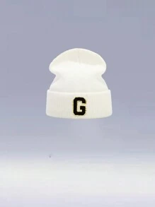 1 件儿童 26 字母针织帽，温暖、可爱、日常时尚、返校 - 白色 - 查看 10