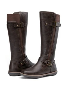Women's 9656 Knee-High Boots Fashion Riding Boots With Buckle - 咖啡 - 查看 2