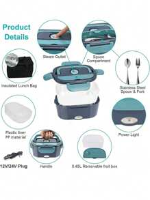 Electric Lunch Box Food Warmer - Herrfilk Portable Food Heater For Car & Home - Leak Proof, Lunch Heating Microwave For Truckers With Removable Stainless Steel Container 1.5 L, 110V/12V[Upgraded]