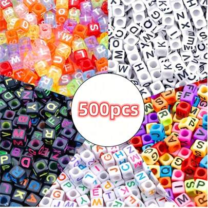 500pcs 6mm Vivid Acrylic Alphabet Beads Set - 5 Colors, Square Letter Pattern, Suitable For DIY Jewelry And Crafts - Perfect For Phone Charms And Creative Design
