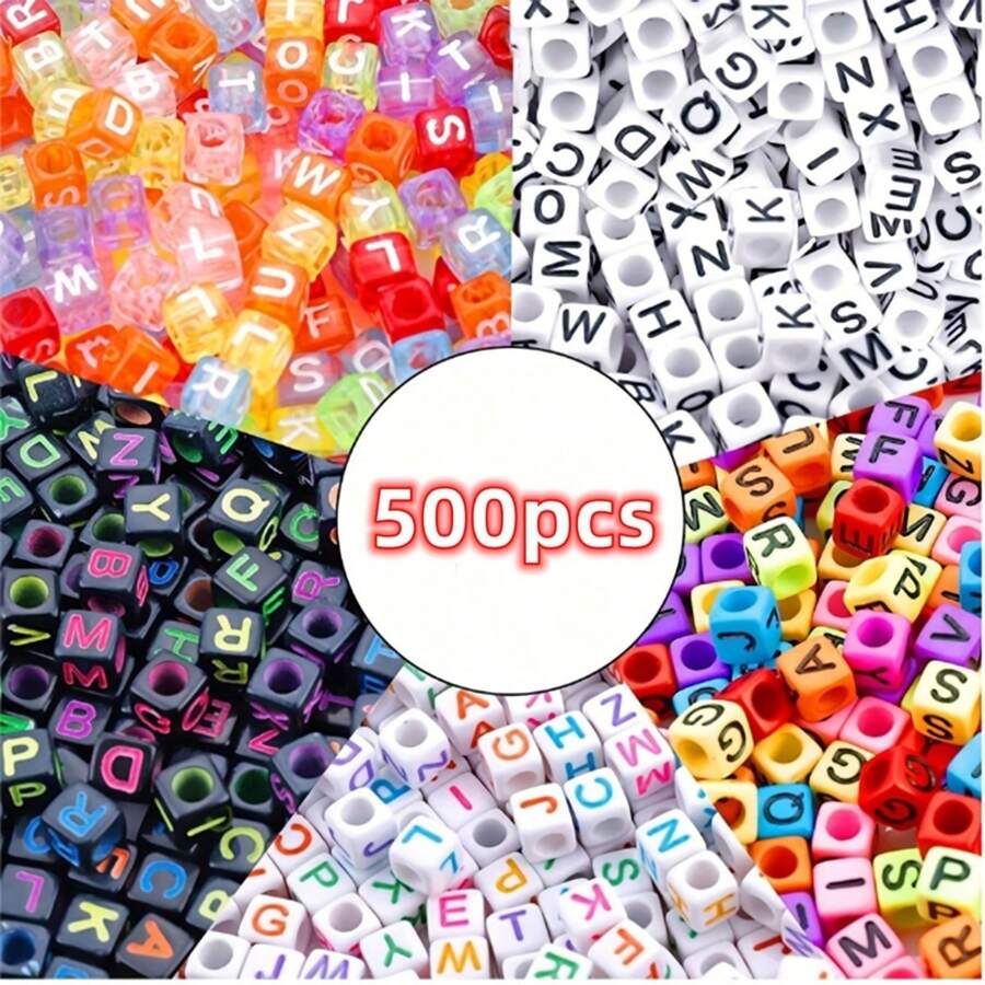 500 pezzi di perline in acrilico vivace da 6 mm con lettere dell'alfabeto - 5 colori, con motivo a lettere quadrate, adatte per gioielli e artigianato fai-da-te, perfette per charm per telefono e design creativo