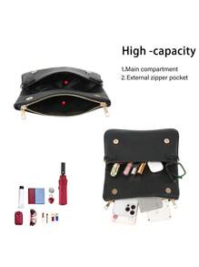 荔枝纹腋下简约链条女小包PU时尚小面包春秋单肩斜跨包斜挎包新颖零钱包情人节婚礼派对节日 - 黑色 - 查看 8