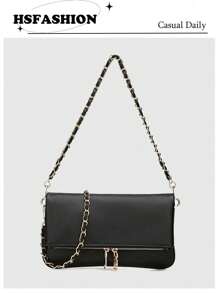 荔枝纹腋下简约链条女小包PU时尚小面包春秋单肩斜跨包斜挎包新颖零钱包情人节婚礼派对节日 - 黑色 - 查看 1