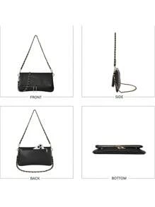 荔枝纹腋下简约链条女小包PU时尚小面包春秋单肩斜跨包斜挎包新颖零钱包情人节婚礼派对节日 - 黑色 - 查看 5