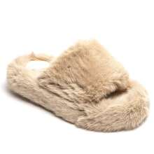 Faux Fur Indoor Mules - Soft And Comfortable Slippers For Women - Khaki - View 2