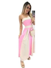 Women's Princess Long Dress With Waistband And Straps - 淺粉色 - 查看 2