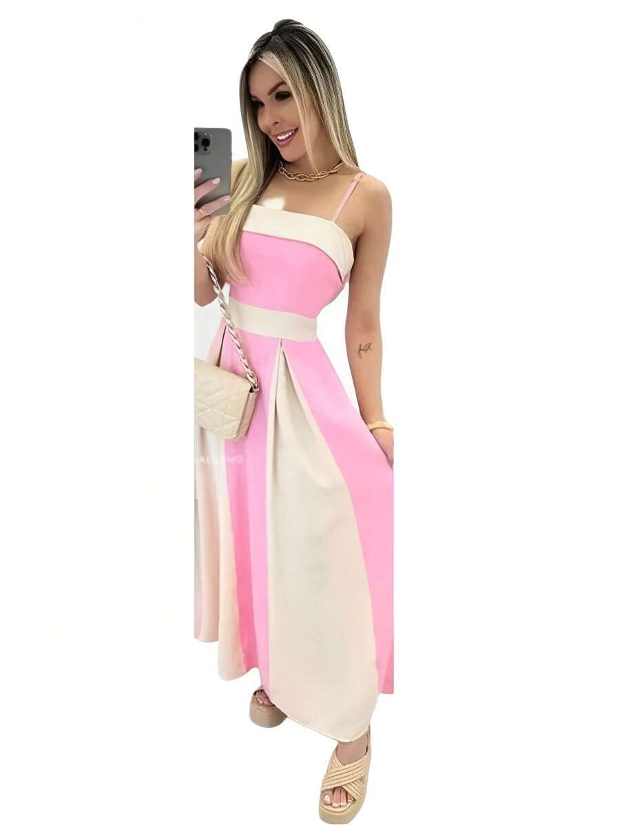 Women's Princess Long Dress With Waistband And Straps - 淺粉色 - 查看 1
