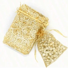 1/5/10/20 件金色欧根纱网眼礼品袋、抽绳珠宝藤蔓印花花卉派对礼品袋、婚礼派对圣诞糖果袋、婚礼用品、圣诞节情人节 - 多色 - 查看 8