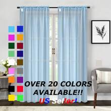 Two (2) Sheer Window Curtains Panels - Drapes Set Multiple Lengths (63", 84", 95", 108", 120" L)  Rod Pocket Solid Colors - Light Blue - View 1