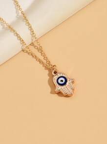1 chiếc vòng cổ mặt dây chuyền hình mắt quỷ và lòng bàn tay tối giản dành cho phụ nữ, bao bì thẻ quà tặng - Vàng - Xem 2