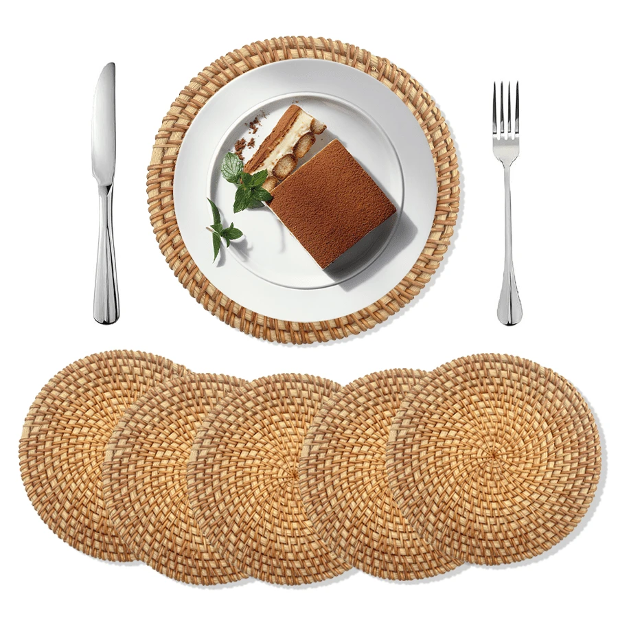 1 pieza Posavasos de bambú tejido a mano, resistente al agua y lavable, tapete para té para la cocina, decoración de mesa de comedor, apto para uso en interiores y exteriores - Granate - Ver 1