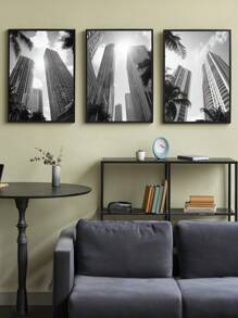 Kit 3 Decorative Frames Photography Buildings And Palm Trees Black And White For Office Hall Bedroom - 黑色 - 查看 3
