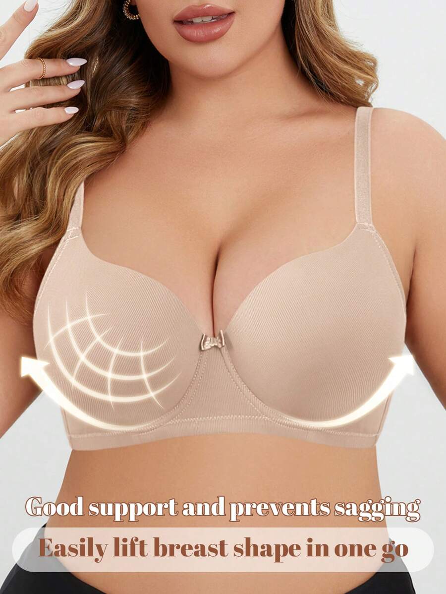MIMILEMON Beige Women's Plus Size Lingerie Bra Underwired Underwear Push-Up Comfortable Underwear - Beige - View 1