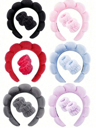 3pcs Luxury Microfiber Spa Headband & Wristbands Set - Soft, Comfortable For Face Washing, Makeup, Shower & Skincare Set Of Women's And Girls' Hair Accessories Home Bathroom Decor Summer
