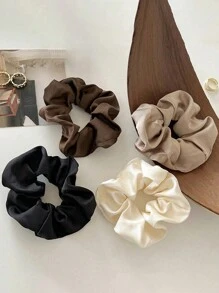 4 件/1 件女式缎面发圈，黑白棕色 9 厘米/3.54 英寸优雅马尾辫夹，百搭丝绸弹性发带，适合日常、休闲、派对、办公室、旅行 - 彩色 - 查看 1