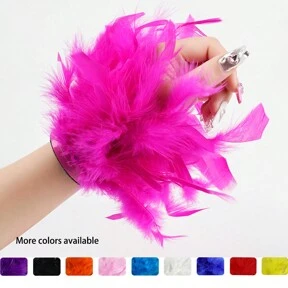 1 pieza Brazalete de plumas, Pulsera de golpe de plumas, Anillo de presión de plumas, Pulseras de golpe con círculo de papá, Decoración de muñeca para mujeres Disfraces de Halloween