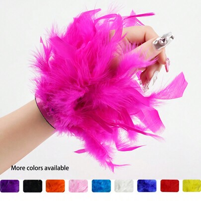 1 pieza Brazalete de plumas, Pulsera de golpe de plumas, Anillo de presión de plumas, Pulseras de golpe con círculo de papá, Decoración de muñeca para mujeres Disfraces de Halloween