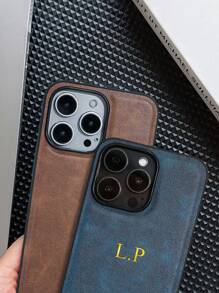 Apple Customized Phone Case Compatible With Iphone 16 15 14 13 12 11 Pro Max 16 15 14 Plus Personalized Initials Name 3D DIY Engraved Embossed Gold Letters Back Cover Hot Stamping Technology Classic Luxury PU Leather Shockproof Case Leather Phone Case Festival Gifts For Couple Friends Family Yourself Children