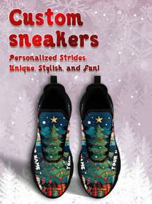 Men's Christmas Custom Name Sneakers, Christmas Gift Designed Name Customization Lightweight Comfortable Soft Bottom Sneakers For Men, Gym Training Breathable Tennis Shoes Christmas Gift For Mom/Dad/Her/Him/Girlfriend/Boyfriend/Wife/Husband/Friend - Black - View 3