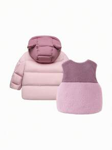 mini bala Boys' & Girls' Reversible Fleece Vest & Hooded Down Jacket Winter Collection - Pink - View 5