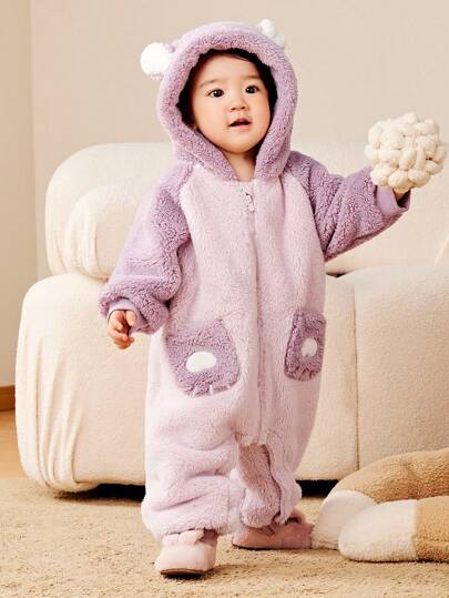mini bala Boys' And Girls' Double-Sided Plush Pajama Set Baby Warm Homewear Winter Collection