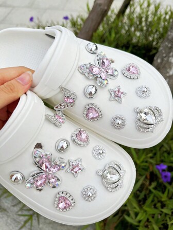 20pcs/Pack Butterfly Diamond Crown Foot Jewelry Decorations, Detachable Accessories For Slippers, Sandals, Beach Shoes