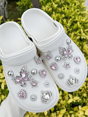 20 件/包蝴蝶钻石皇冠脚饰，可拆卸配饰，适用于拖鞋、凉鞋、沙滩鞋