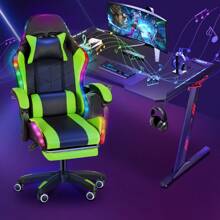 RGB Gaming Chair With Speakers Massage Computer Gaming Chair With LED Lights And Footrest High Back Video Game Chair For Adults Black - 綠色 - 查看 2