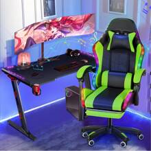 RGB Gaming Chair With Speakers Massage Computer Gaming Chair With LED Lights And Footrest High Back Video Game Chair For Adults Black - 綠色 - 查看 3