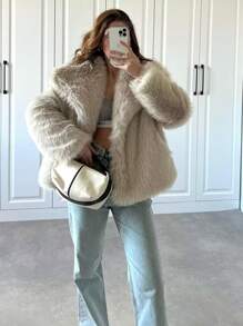 Women's Faux Fur Collar Solid Color Warm Coat For Autumn/Winter - Grey - View 5