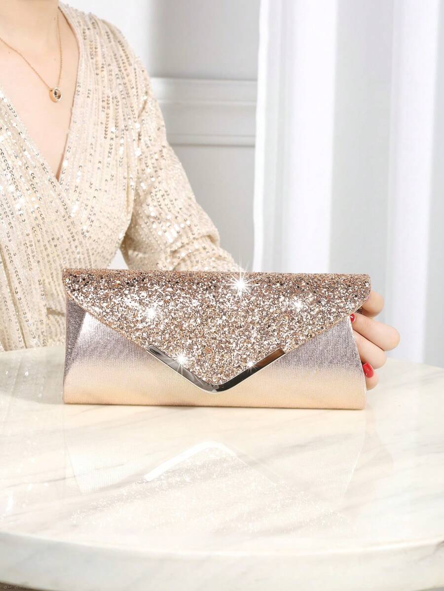Túi đựng đồ ăn tối đính sequin lấp lánh và quyến rũ dành cho nữ, Túi xách lật kim loại thời trang và thanh lịch, Túi đeo chéo có dây xích kim loại, Túi dự tiệc, Túi đeo nách cho cô dâu, Thích hợp kết hợp với váy dạ hội, váy cưới, váy bó, Hoàn hảo cho tiệc cưới và tiệc ngày lễ, khiêu vũ và tiệc tối.