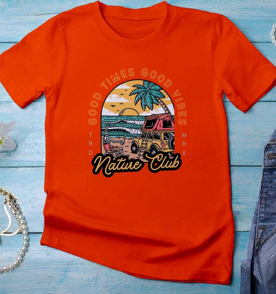 Nature Club T-Shirt 100% Cotton Streetwear Stylish Shirt - trái cam - Xem 1