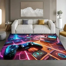 1pc Colorful & Stylish Gaming Themed Area Rug, Interesting Cartoon INS Inspired Rectangle Soft Anti-Slip Carpet, Suitable For Outdoor, Entryway, Living Room, Bedroom, Laundry Room, Bathroom, Game Room, Machine Washable, Household Decoration