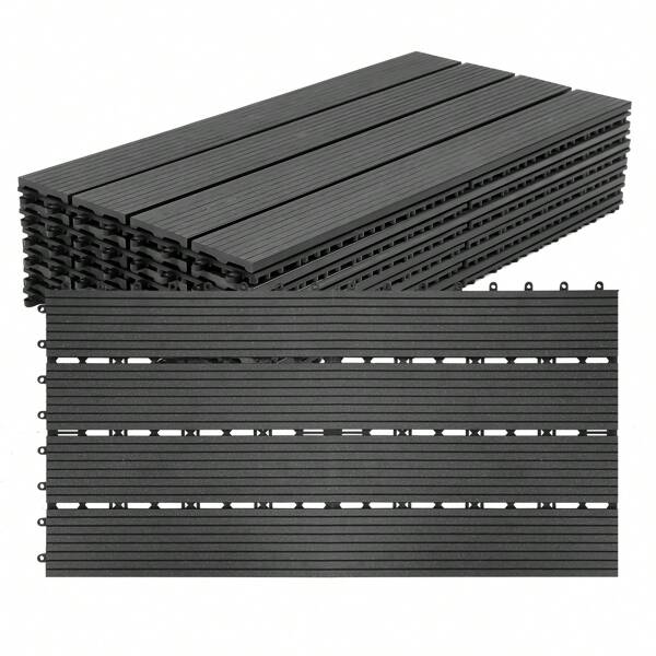 Cecaylie Terrassenfliesen Balkon, WPC Fliesen Wasserfilterbar Terrassen Garten, Anthrazit 30x60cm 6-30 Stück