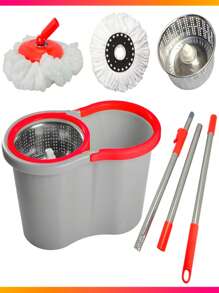 Cleaning Mop 360 Rotating Mop 9L Bucket Spin Basket And Stainless Steel Handle - 紅色 - 查看 1