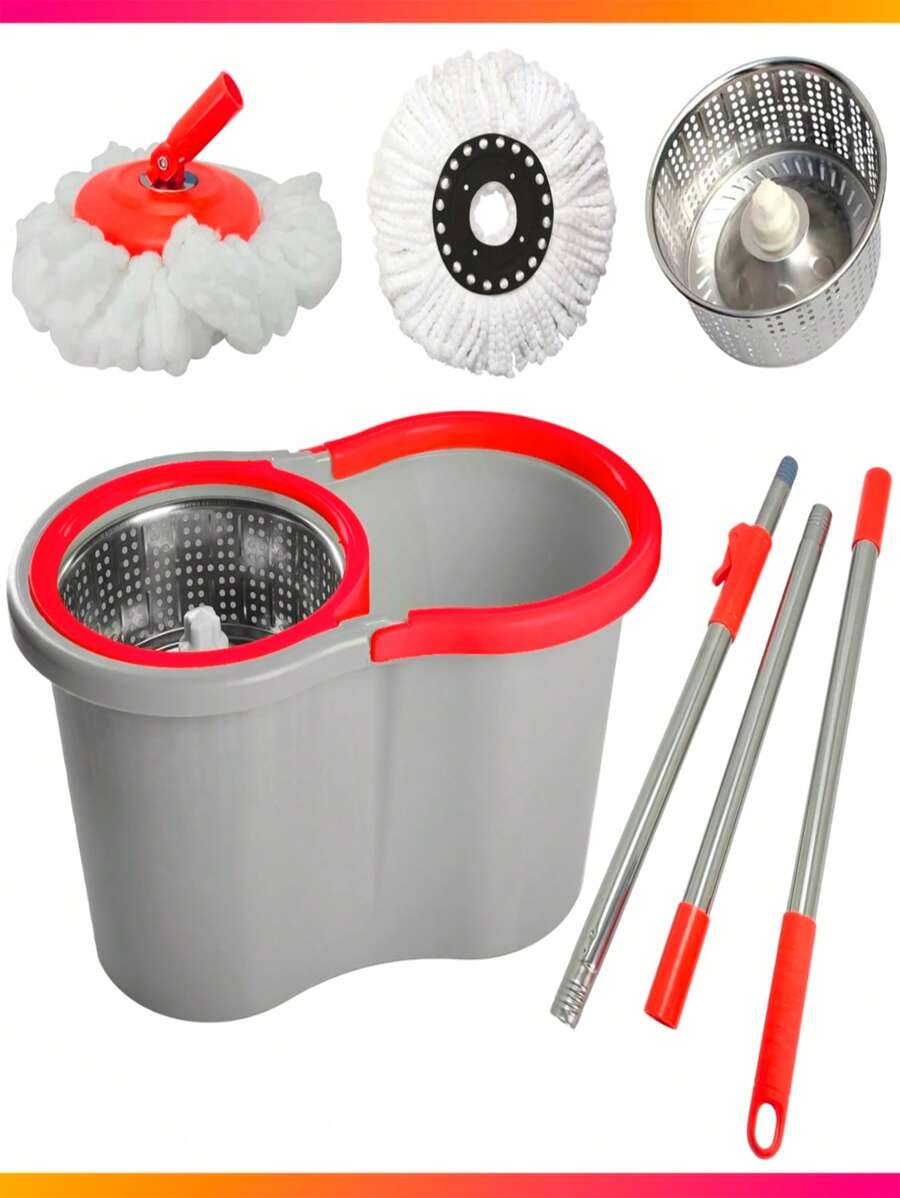 Cleaning Mop 360 Rotating Mop 9L Bucket Spin Basket And Stainless Steel Handle - 紅色 - 查看 1