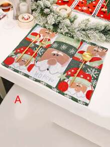 1 pieza Mantel individual tejido para decoración navideña, tapete de mesa de tejido creativo, con patrón de Papá Noel y árbol de Navidad, decoración cuadrada para mesa de comedor, suministros para ambientación del hogar