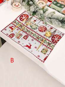 1 pieza Mantel individual tejido para decoración navideña, tapete de mesa de tejido creativo, con patrón de Papá Noel y árbol de Navidad, decoración cuadrada para mesa de comedor, suministros para ambientación del hogar