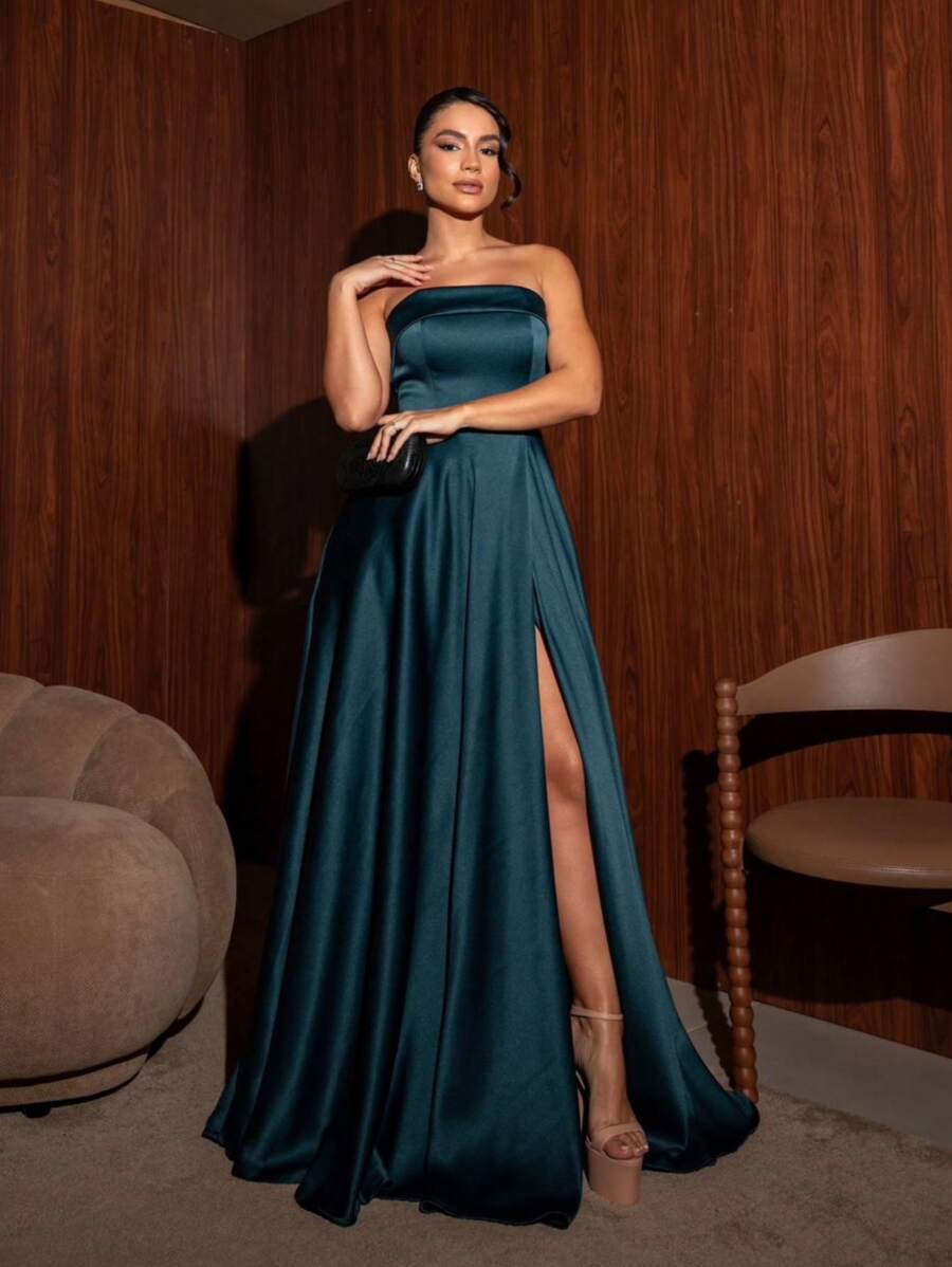 LONG DRESS FOR WEDDING PARTY BRIDESMAID GRADUATES STRAP-ON - Verde Oscuro - Ver 1