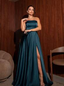 LONG DRESS FOR WEDDING PARTY BRIDESMAID GRADUATES STRAP-ON - Verde Oscuro - Ver 2