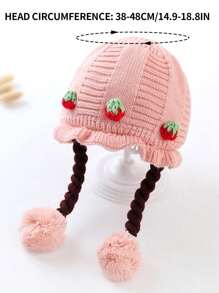 1 件装可爱草莓婴儿帽，带人造头发、耳朵保护、绒球、女童针织冬帽，防风、厚实、舒适、可爱、温暖 - 1PC - 查看 11