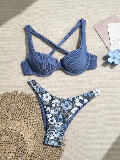 Nuevo bikini con tirantes con burbujas, copa suave, forro, cuello halter, espalda con lazo, almohadillas extraíbles, para mujer, moda de playa de verano
