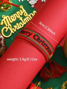 6styles Merry Christmas Letter Embroideried Woven Tassel Wristband Bracelet Suitable For Kids Girls Family Friends Christmas Gift - Multicolor - View 11